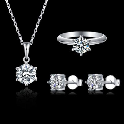 China Wholesale Classic Round Shape Silver Moissanite Diamond Wedding Jewelry Set Women Jewelry Set 925 DEF Color for sale