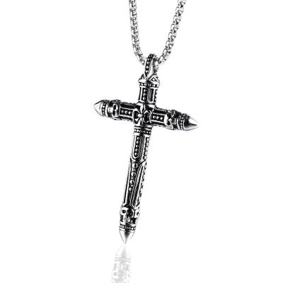 China TRENDY Europe and America Fashion Religious Personality Stainless Steel Punk Pendant Jewelry Jesus Christ Cross Necklace Retro for sale