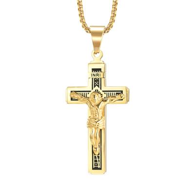 China Factory Direct Beldan Religious Crucifixion Cross Pendant Gold Plated Stainless Steel Christian Faith Cross Men Necklace for sale