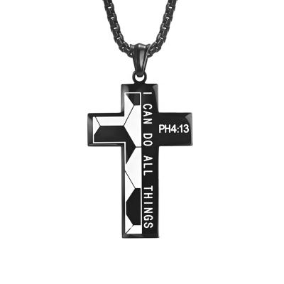 China Religious Christianity Jesus Cross Philippians Pendant Necklace Stainless Steel I Can Do All Things Letters Cross Necklace for sale