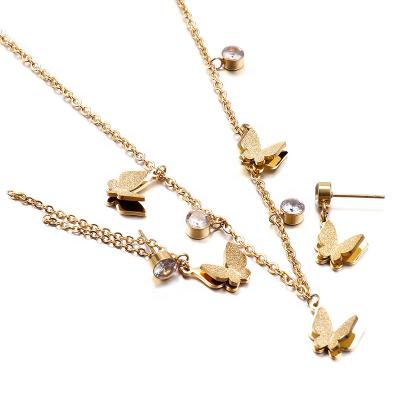 China Elegant Women Romantic Jewelry Sets 18k Gold Plated Earrings Butterfly Necklace Chain Pendant Jewelry Sets for sale