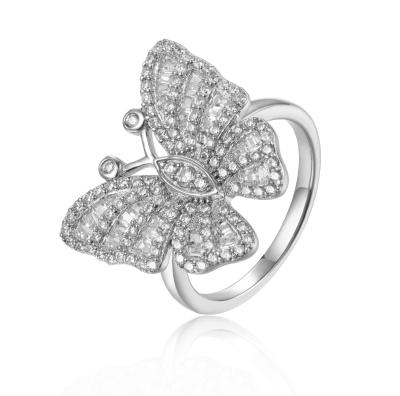 China Factory wholesale CLASSIC pave Lady Fine Jewelry Butterfly Ring Cubic Zirconia 925 Sterling Silver Animal Rings Women for sale