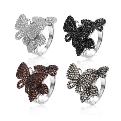 China Factory Wholesale CLASSIC Women's Fine Jewelry Pave Butterfly Ring Nano CZ White Diamond 925 Sterling Silver Animal Rings Women for sale