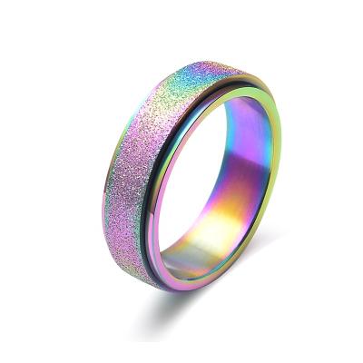 China Colorful Color Frosted Rotating Ring Stainless Steel Color Spinner Ring Colorful Pearl Sand Bracelet for sale