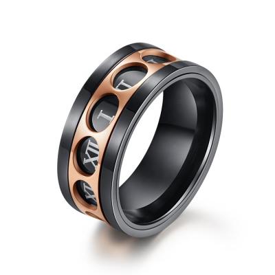 China CLASSIC Rotating Ring Black Rose Gold Domineering Men's Ring Twelve Rome Digital Roman Numeral Ring for sale