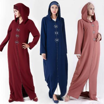 China Islamic Clothing Ladies Long Dress Hooded Abaya Beaded Arabic Dress S-2XL The Latest Rhinestone Long Sleeve Style S-2XL for sale