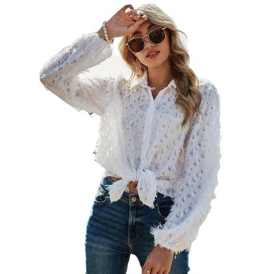 China Hot Selling New Women's Anti-wrinkle Tassel Hollow Long Sleeve Cardigan Shirt for sale