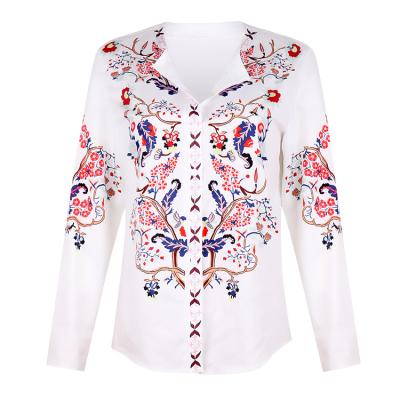 China wholesale Anti-wrinkle Anti-wrinkle cardigan printed women's spring blouses and shirts ladies plus size shirts for sale