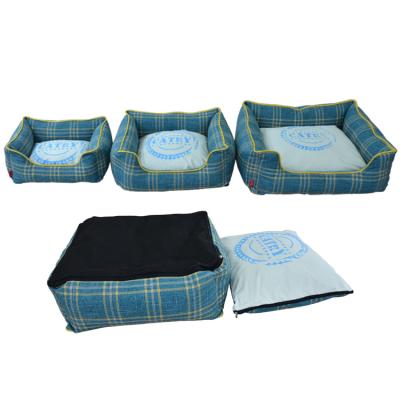 China New Design Plaid Fabric Luxury Dog Cat Bed Modern Canvas Catry Wholesale Viable Pet Bed for sale