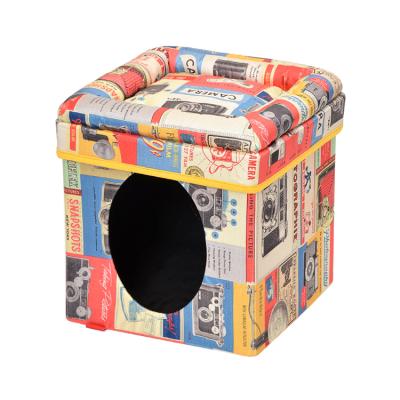 China Sustainable Indoor Foldable Cube Storage Stool Dog Cat Pet House With Mat for sale