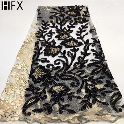 China HFX 2019 viable luxury net lace high quality lace embroidered african beaded lace fabric for dress dress for sale