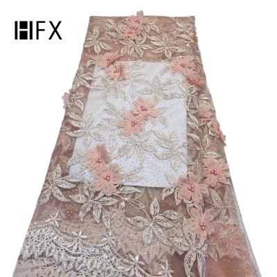 China Sustainable HFX New Design Beaded Flower 3D Lace Net Lace African Lace Fabric for sale