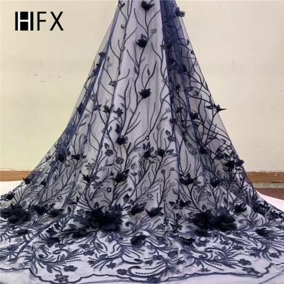 China HFX Viable Luxury 3D Flower Embroidered African Tulle Lace Fabric Lace Fabric For Dress Dress for sale