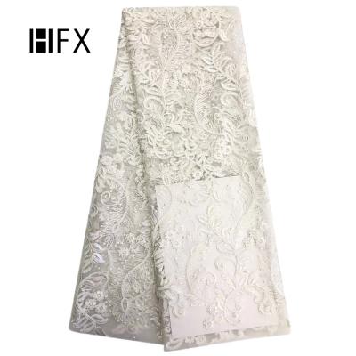 China Africa Sustainable Lace Flower 2019 White Embroidery French Luxury 3D Lace Fabric For Bride Wedding / Evening Dress for sale