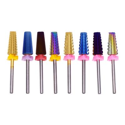 China Manicure Pedicure Tools Replace Main Factory Cheap Price 7 Mm 5 In 1 Bit Gold Metal Diamond Drill Bit Nail Drill Bit For Salon And Home Use for sale