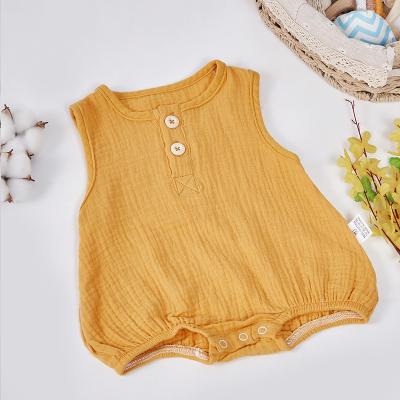 China Cotton Substantial Eco-friendly Washable Breathable Organic Shorts Short Sleeved Summer Crinkle Muslin Crepe Baby Clothing Kids Overalls Romper Baby Bodysuit for sale