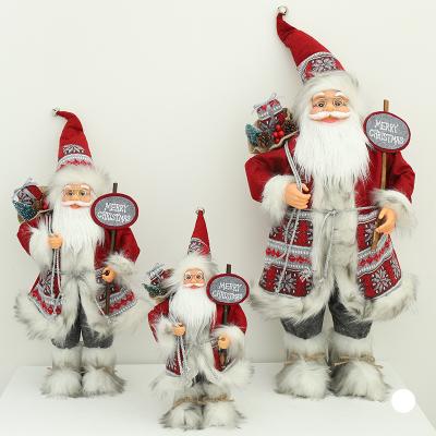 China Plush Christmas Standing Santa Claus With Gift Bag Ornament Decoration Festival Holiday Traditional Christmas for sale