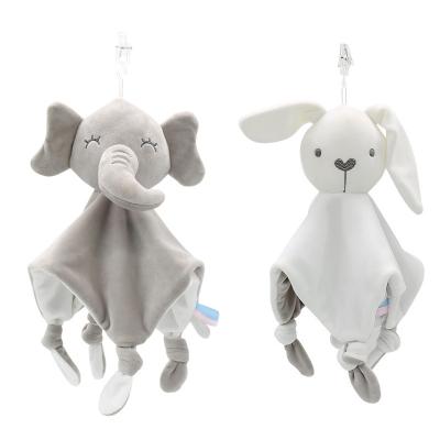 China Custom Cartoon Folded Bunny Baby Plush Toys Towel Soothe Bear Elephant Soft Comfort Blanket for sale