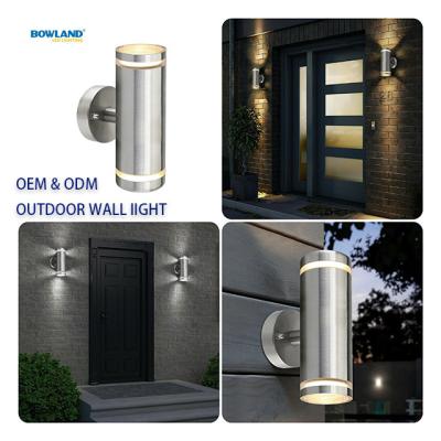 China Round Polycarbonate LED Outside Cylinder Lights Indoor Sconce Stainless Steel For Front Porch Garden Doorway Porch Waterproof Outdoor Lamp for sale