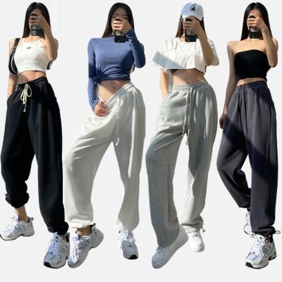 China Anti-pilling Cotton Wide-Leg Women Loose And Drawstring Slim Sweatpants Casual Straight Gaiters Two Wear Streetwear Ladies Pants for sale