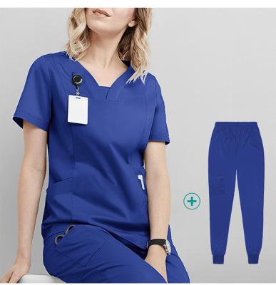 China Custom Made Hospital Uniforms Nursing Uniforms Polyester Spandex Sets Medical Hospital Nurse Uniform Set Designs Fashionable Style New for sale