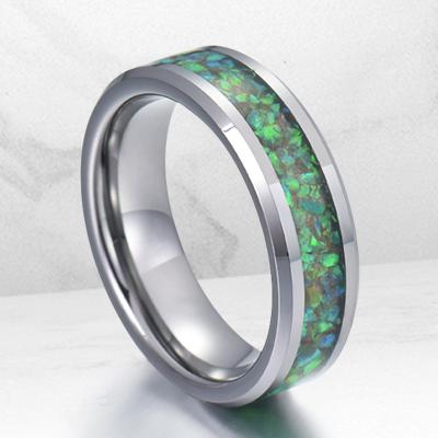 China Stainless Steel Men's Jewelry Supplier China Opal Jewelry Green Light and Vibrant Blue Opal Ring Natural Opal Band for sale