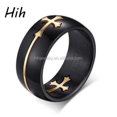 China Wholesale Black Cross Ring Fashion Jewelry Stainless Steel Gold Cross Puzzle Rings Jewelry For Men for sale