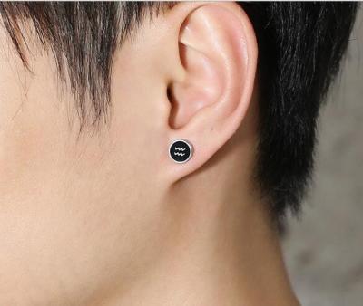 China Stainless Steel Enamel Stud Earring Zodiac Sign Jewelry For Men for sale