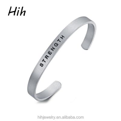 China Adjustable Stainless Steel Inspirational Text Cuff Custom Engraved Mens Bracelet Stainless Steel for sale