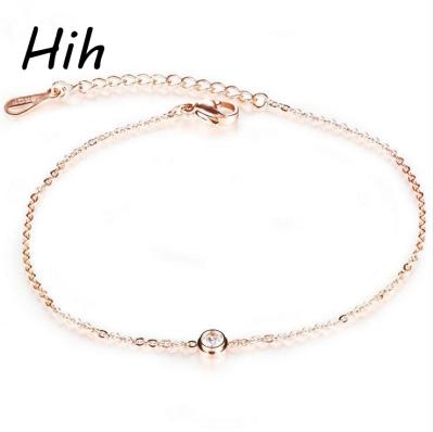 China Stainless Steel Body Jewelry Rhinestone Chain Anklets Stainless Steel Rose Gold Anklets Foot Jewelry for sale