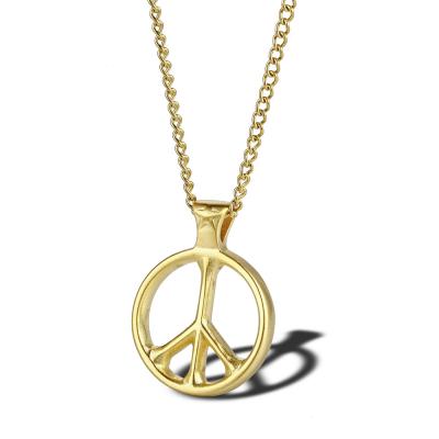 China CLASSIC Custom Engraved Pacifist Logo Jewelry 18k Gold Plated Stainless Steel Peace Symbols Sign Necklace for sale