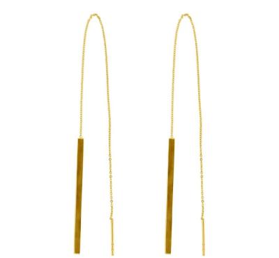 China Stainless Steel Square Bar Threader Earrings Gold Stick Tassel Chain Minimal Pull Through Earrings For Women for sale