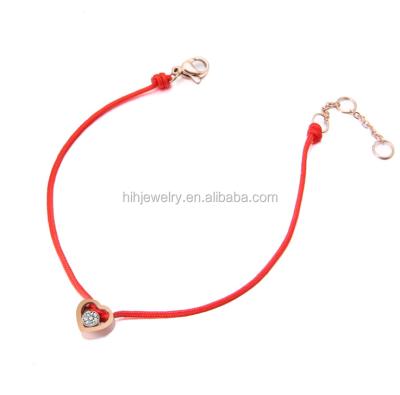 China 2016 Hot Sale Stainless Steel Wax String Red String Bracelet Tiny Nylon Rope Heart Charm Bracelet for sale