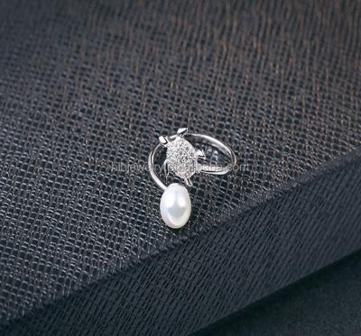 China Silver Cute Fashion Turtle Sterling Silver Ring With Pearl For Girls for sale