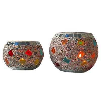 China Home Decoration Mosaic Glass Ball Candle Holder Marble Candle Jar For Candlelight Dinner Decor Home Decoration for sale