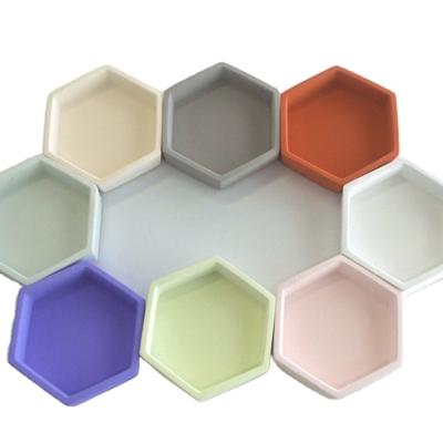 China Home Creative Hexagonal Decoration Table Storage Cement Tray Central Institute Decoration Candle Light Romantic Candle Holder for sale