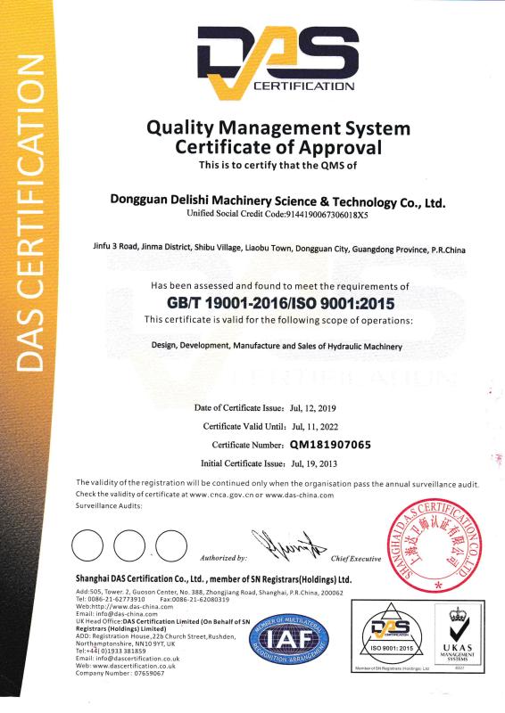 ISO9001 - Dongguan Delishi Machinery Technology Co., Ltd.