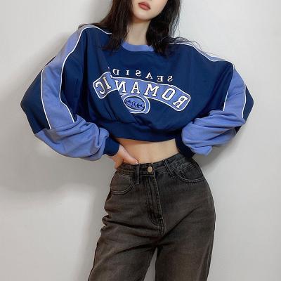 China 2022 Custom Women Anti Shrink Logo Design Casual Fashion Print Loose Sexy Long Sleeve Crop Top Neck Sweater for sale