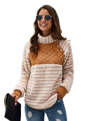 China 2022 Anti Shrink Custom Design Winter Women Shear Long Sleeve Loose Patchwork Color Block Sweater for sale