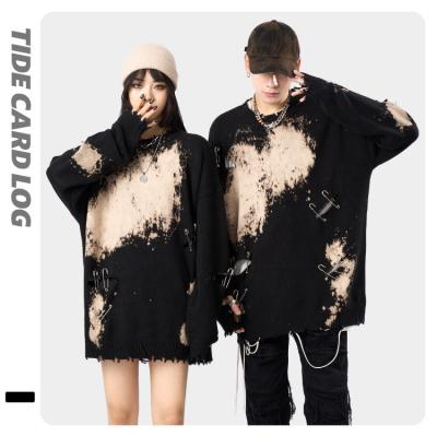 China Unisex Wear Crewneck Street Fashion Long Tie Dye Anti-wrinkle Long Lovers Sweater for sale