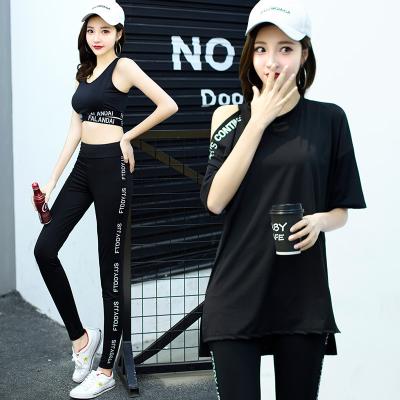 China Summer Women Clothes Fitness Sports T-shirt Main Short Sleeve Breathable Quick Dry Loose Running Yoga Blouse 3 Piece Fitness Suit for sale