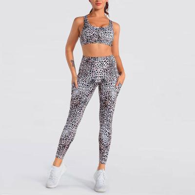 China High Quality Summer Breathable Women Bra Fitness Sports Wear Workout Legging Leopard Print Gaiters for sale