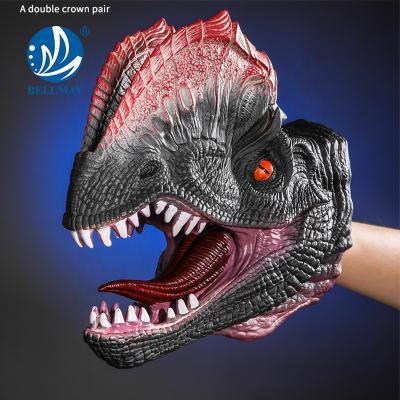 China Bemay Toy Professional Jurassic World Soft Glove Dinosaur Costume Puppet Triceratops Finger Dinosaur Costume Rubber Animal Hand Puppet for sale