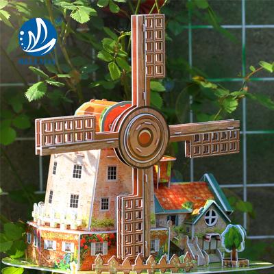 China Dutch Windmill 3D Puzzle Paper Model Game Preschool Education Cardboard Music Toy Bemay Toy DIY Cartoon For Children for sale