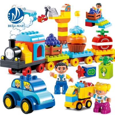 China Dream Toy Bemay Toy 55 PCS Big Science DIY Toy Train Plastic Cube Set Dubie Block Building Toys for sale