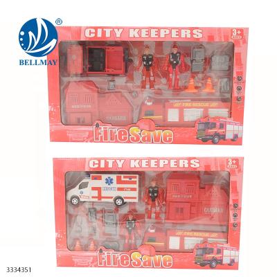 China Bemay Toy Two Style Mixed Fire Truck Fire Engine Toy Set For Kids Toy Plastic Truck Fire Engine Fireman Toy Set For Kids for sale