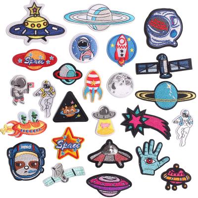 China Custom Embroidered Flying Saucer Astronaut Patches Accessories Garment Clothing Label Viable Alien Embroidery Patches For Kids for sale