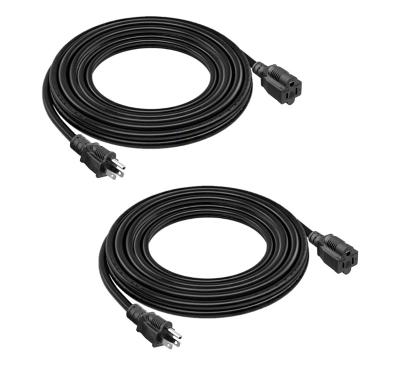 China Home Appliance 8FT 2 Pack Black Heavy Duty Waterproof 3 Prong Power Outdoor Extension Cord Flexible Extension Cord for sale