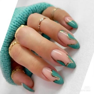 China Mint line green gold spiky wearing tips french round fake wave weave nail tips for sale