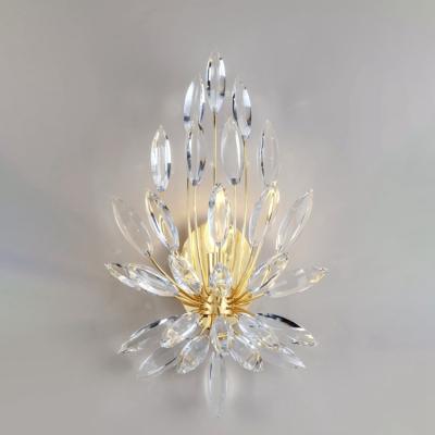 China Chinese Made Contemporary Indoor Stylish Crystal Led Wall Lamp With Iron Plating Gold Color Modern Wall Sconces for sale